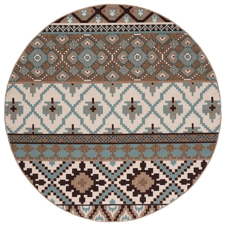 Safavieh 6 ft. 7 in. x 6 ft. 7 in. Veranda Round Area Rug; Creme & Brown VER097-0215-7R